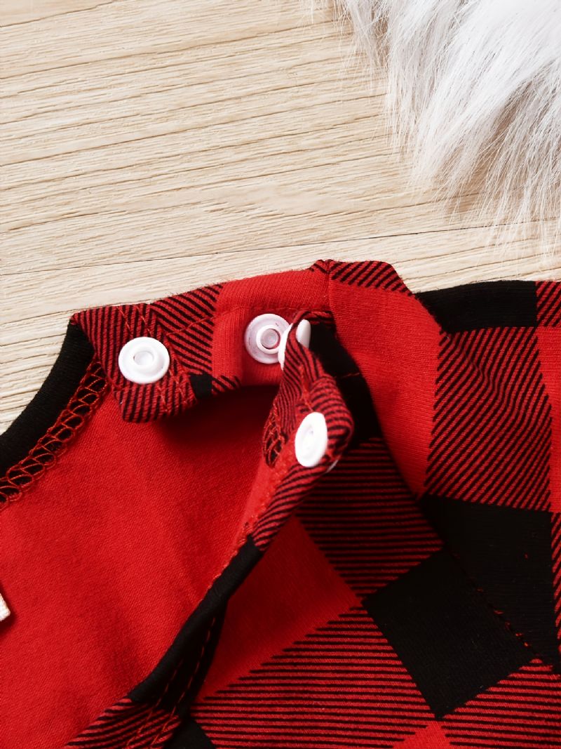Babypiger Plaid Jumpsuits Med Blondeudsmykning & Sløjfebånd Til Jul