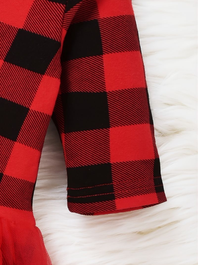 Babypiger Plaid Jumpsuits Med Blondeudsmykning & Sløjfebånd Til Jul