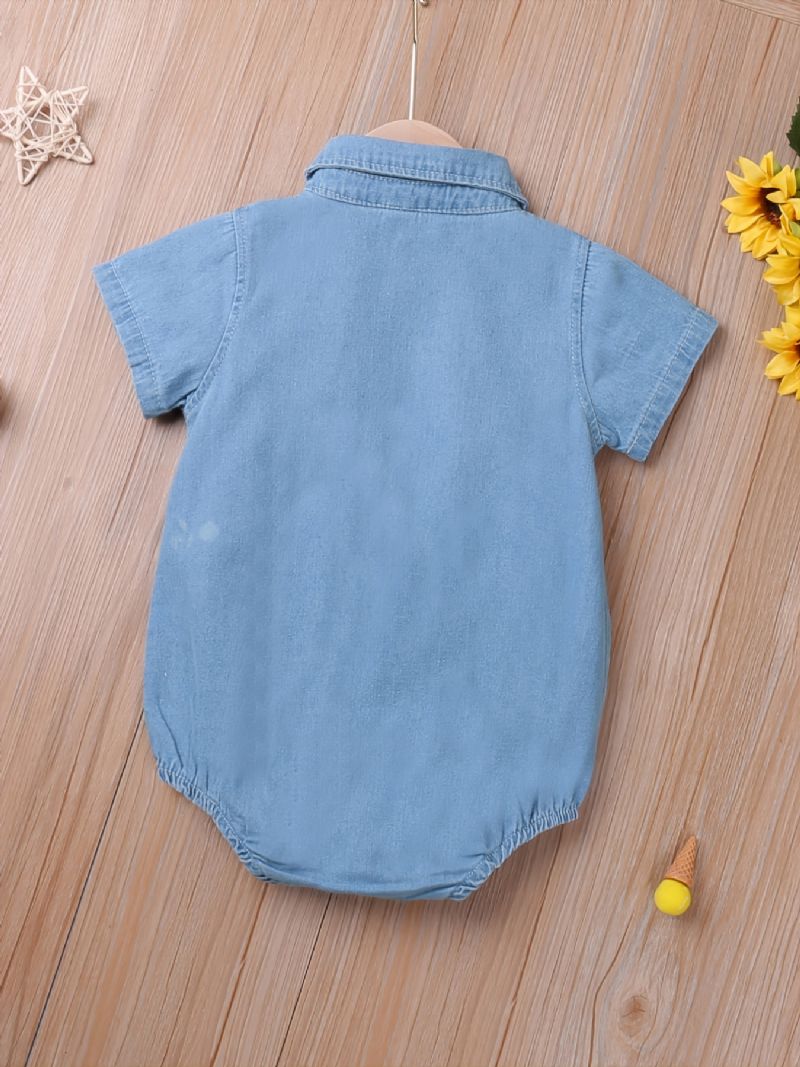 Børne Revers Solid Denim Kortærmet Jumpsuit