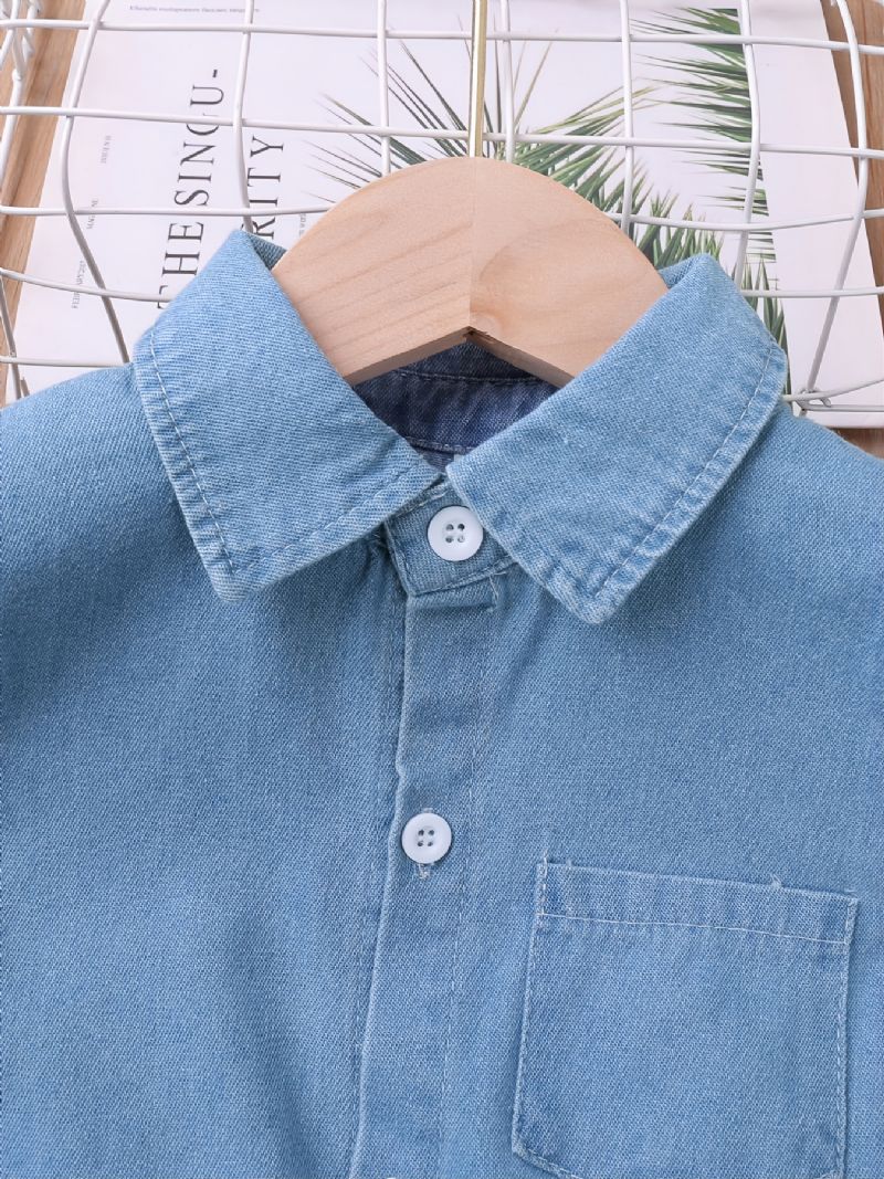 Børne Revers Solid Denim Kortærmet Jumpsuit