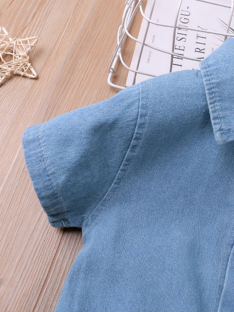 Børne Revers Solid Denim Kortærmet Jumpsuit