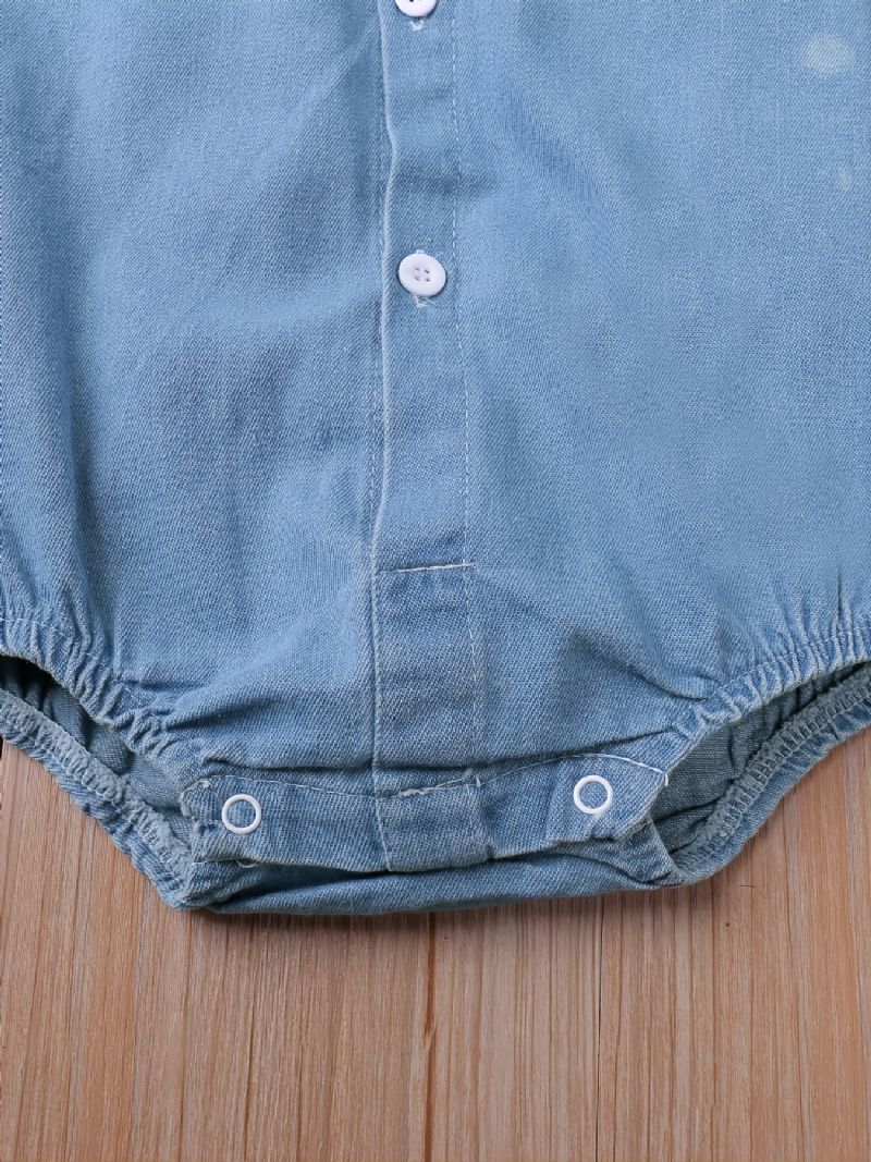 Børne Revers Solid Denim Kortærmet Jumpsuit