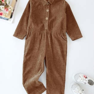 Børnepiger Jumpsuits Corduroy Ensfarvet Langærmet Revers Knapper Overalls Børnetøj