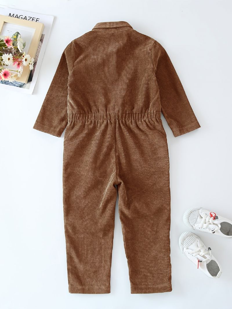 Børnepiger Jumpsuits Corduroy Ensfarvet Langærmet Revers Knapper Overalls Børnetøj