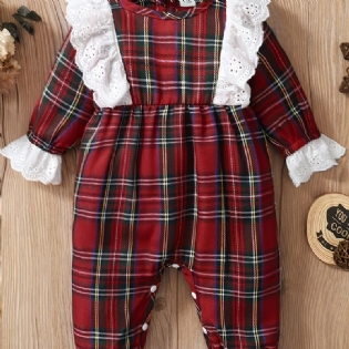 Christmas Baby Piger Sød Flæse Rød Plaid Langærmet Jumpsuit