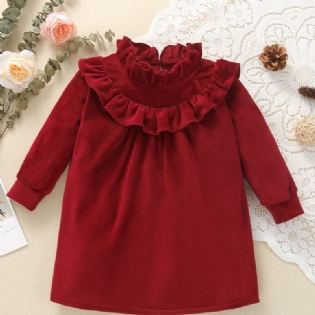 Christmas Toddler Piger Frilled Neck Langærmet Red Velvet Jumpsuit