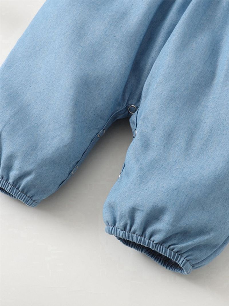 Denim Blå Flæse Langærmet Jumpsuit