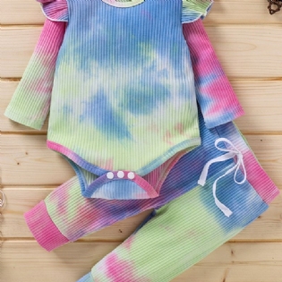 Drenge Og Piger Langærmede Tie Dye Romper Button Jumpsuit Bodysuit One Piece Ribbet Outfit Efterårstøj