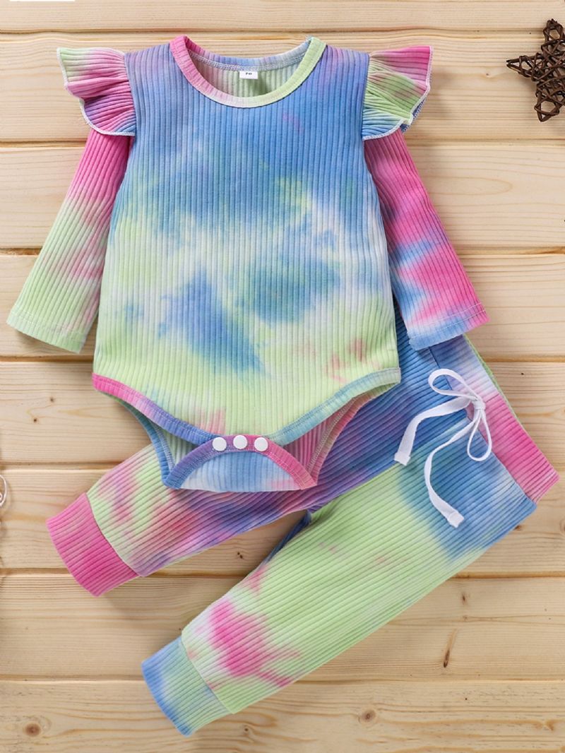 Drenge Og Piger Langærmede Tie Dye Romper Button Jumpsuit Bodysuit One Piece Ribbet Outfit Efterårstøj