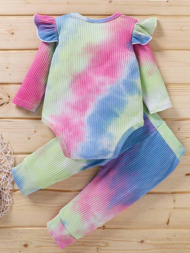 Drenge Og Piger Langærmede Tie Dye Romper Button Jumpsuit Bodysuit One Piece Ribbet Outfit Efterårstøj