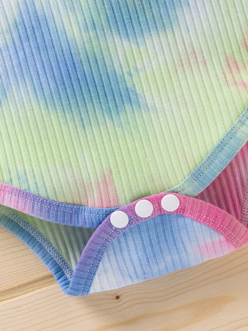 Drenge Og Piger Langærmede Tie Dye Romper Button Jumpsuit Bodysuit One Piece Ribbet Outfit Efterårstøj