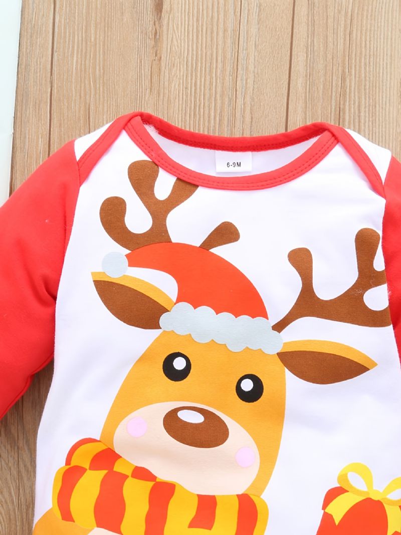Drenge Piger Rensdyr Print Langærmet Romper Jumpsuit + Hatte Sæt Babytøj Til Jul