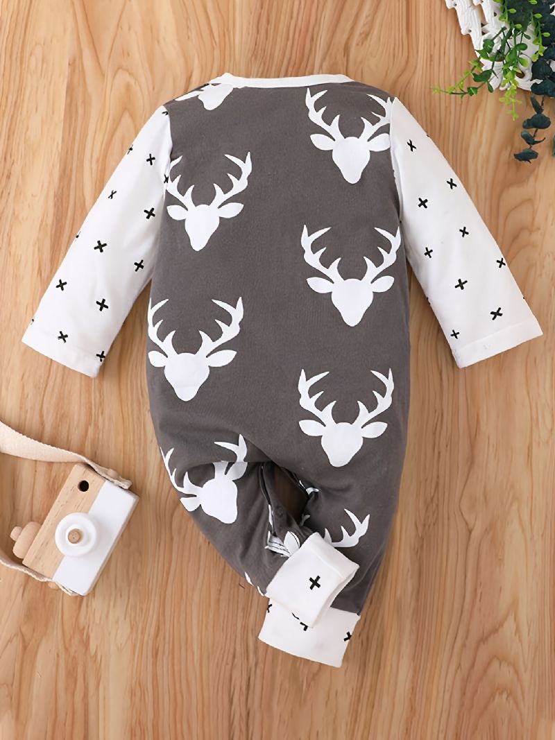 Julebabydragt Sødt Hjortetryk Rundhalset Langærmet Jumpsuit Piger Drenge Børn Tøj