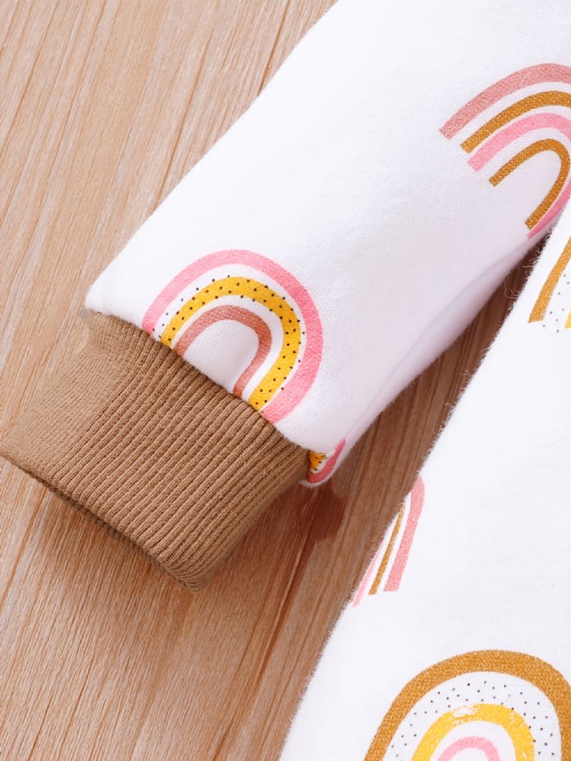 Jumpsuit Til Babypiger Til Vinter Afslappet Regnbueprint Bomuldsblanding Med Lynlås Hættedragt