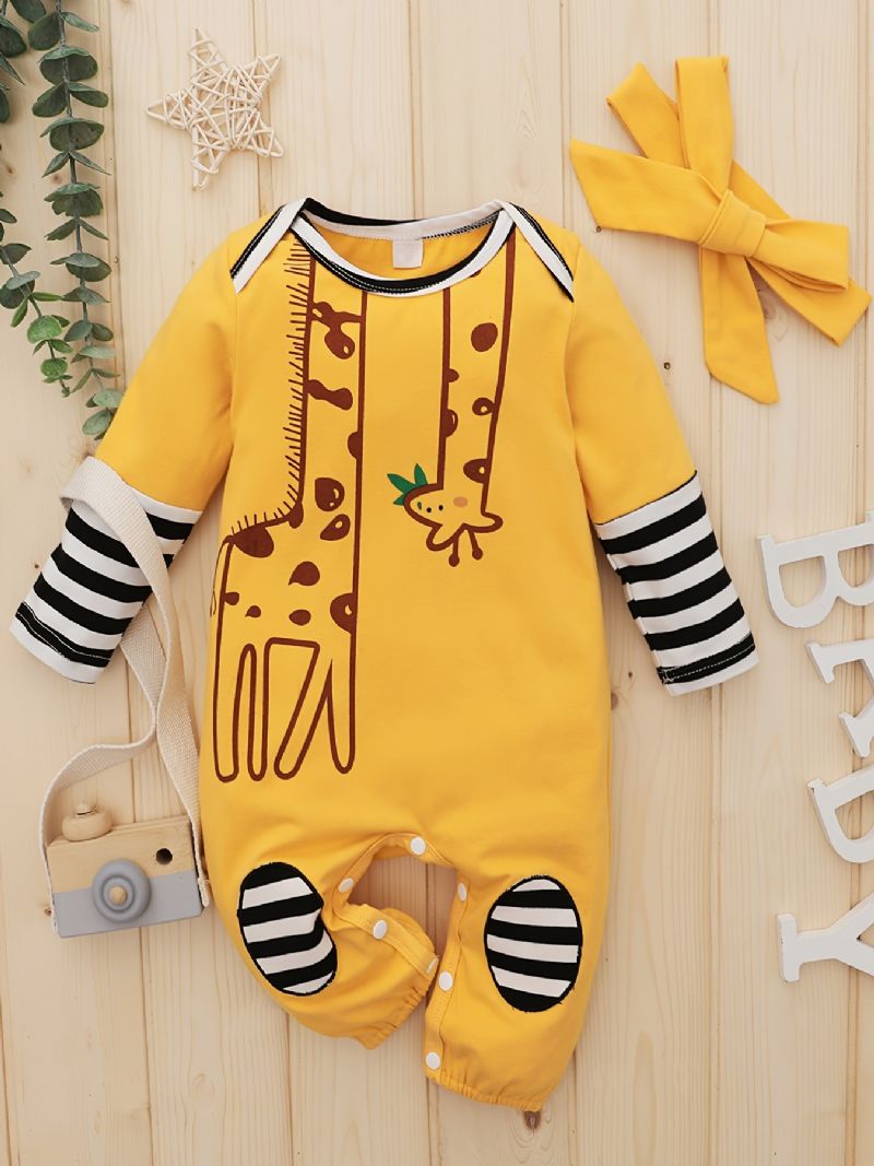 Jumpsuits Til Nyfødte Piger Med Giraftryk & Pandebånd Sæt Til Babyer