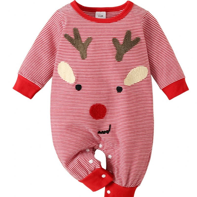 Newborn Christmas Elk Print Langærmet Jumpsuit