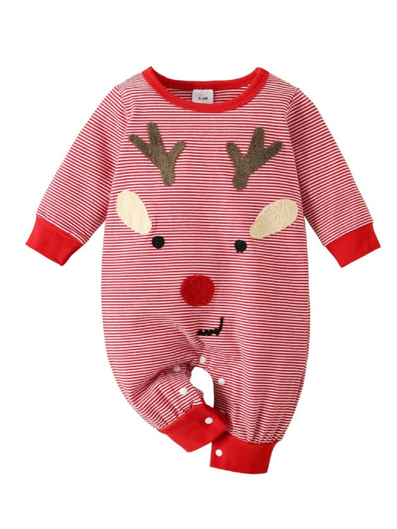 Newborn Christmas Elk Print Langærmet Jumpsuit