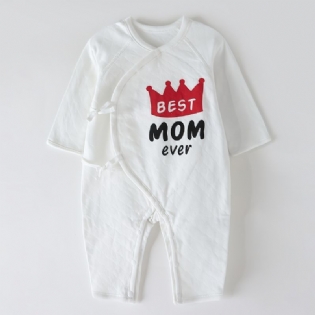 Newborn Infant Romper Bedste Mom Brevtryk Langærmet Rundhals Jumpsuit Til Baby Drenge Piger Børn Tøj