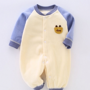 Newborn Infant Romper Langærmet Splejsning Fleece Varm Jumpsuit Vinter Til Baby Drenge Piger Børn Tøj