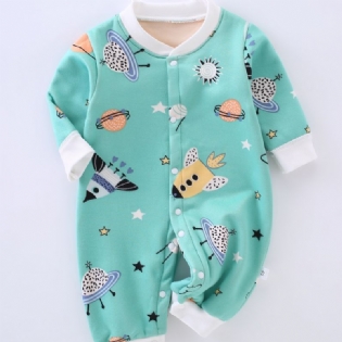 Ny Efterår Og Vinter Drenge Og Piger Thicken Cartoon Print Warm Jumpsuit