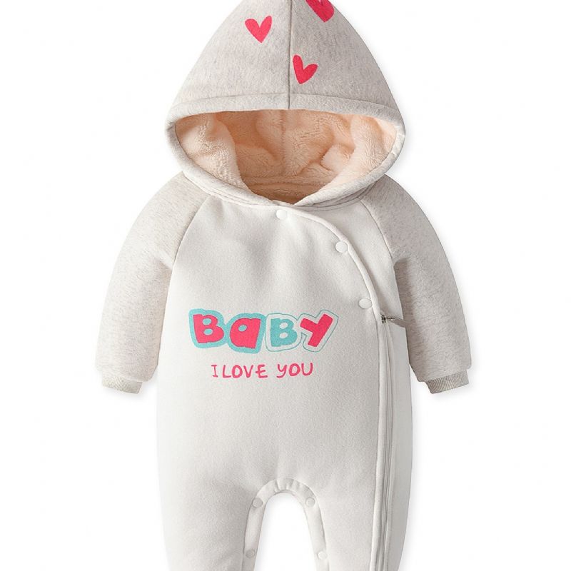 Ny Efterår Vinter Drenge Og Piger Baby Alfabet Print Langærmet Fleece Tyk Jumpsuit