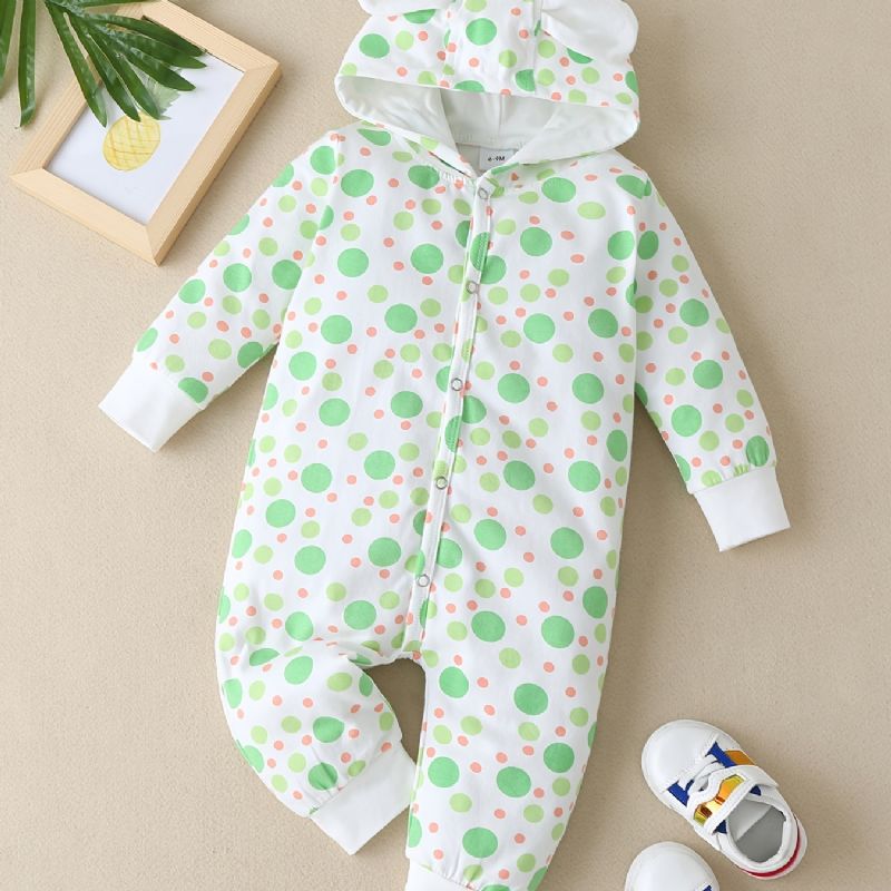 Nyfødt Spædbarn Dyreører Hættetrøje Polka Dot Print Langærmet Jumpsuit Til Baby Drenge Piger Småbørnstøj