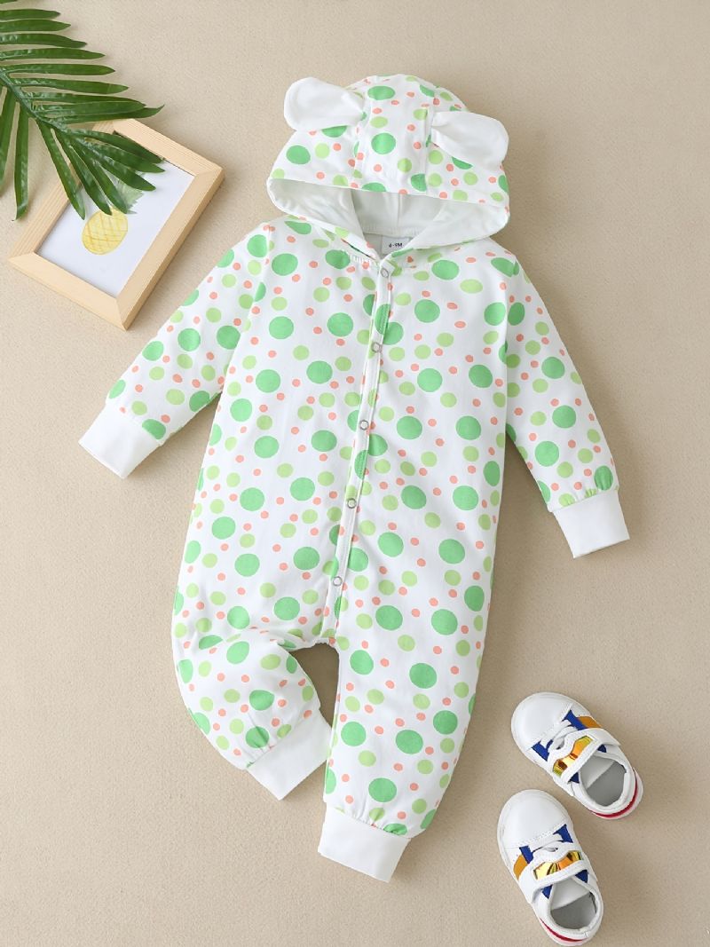 Nyfødt Spædbarn Dyreører Hættetrøje Polka Dot Print Langærmet Jumpsuit Til Baby Drenge Piger Småbørnstøj