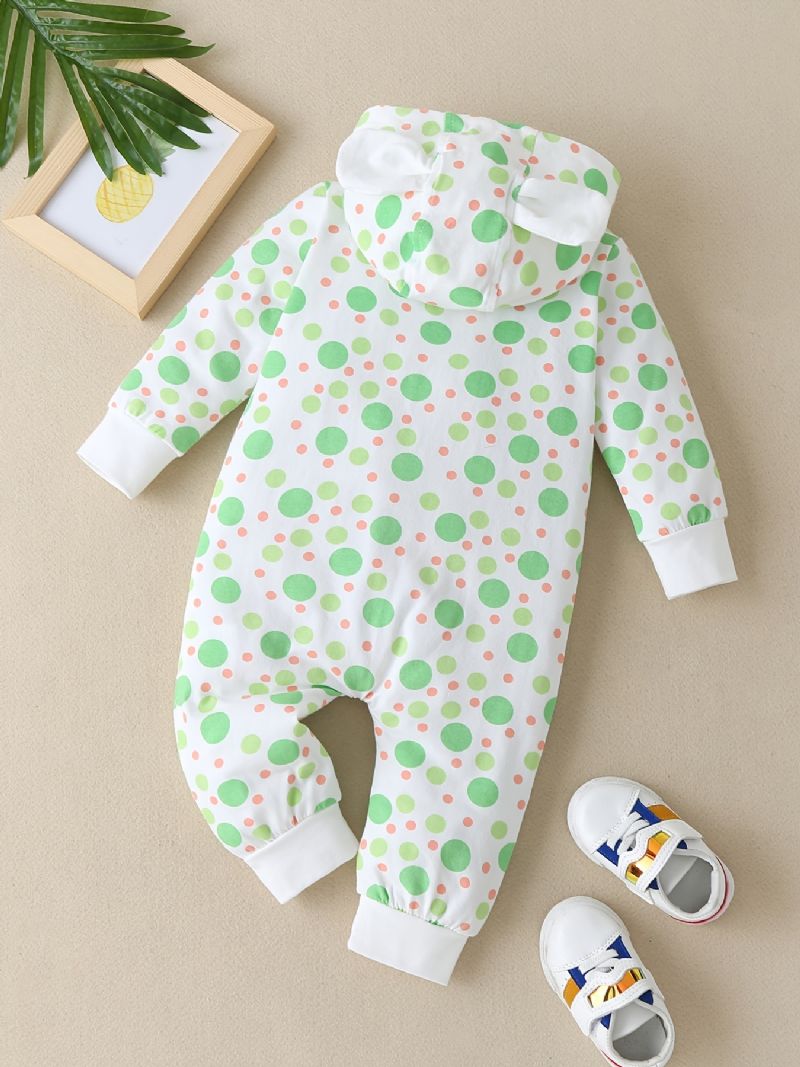 Nyfødt Spædbarn Dyreører Hættetrøje Polka Dot Print Langærmet Jumpsuit Til Baby Drenge Piger Småbørnstøj