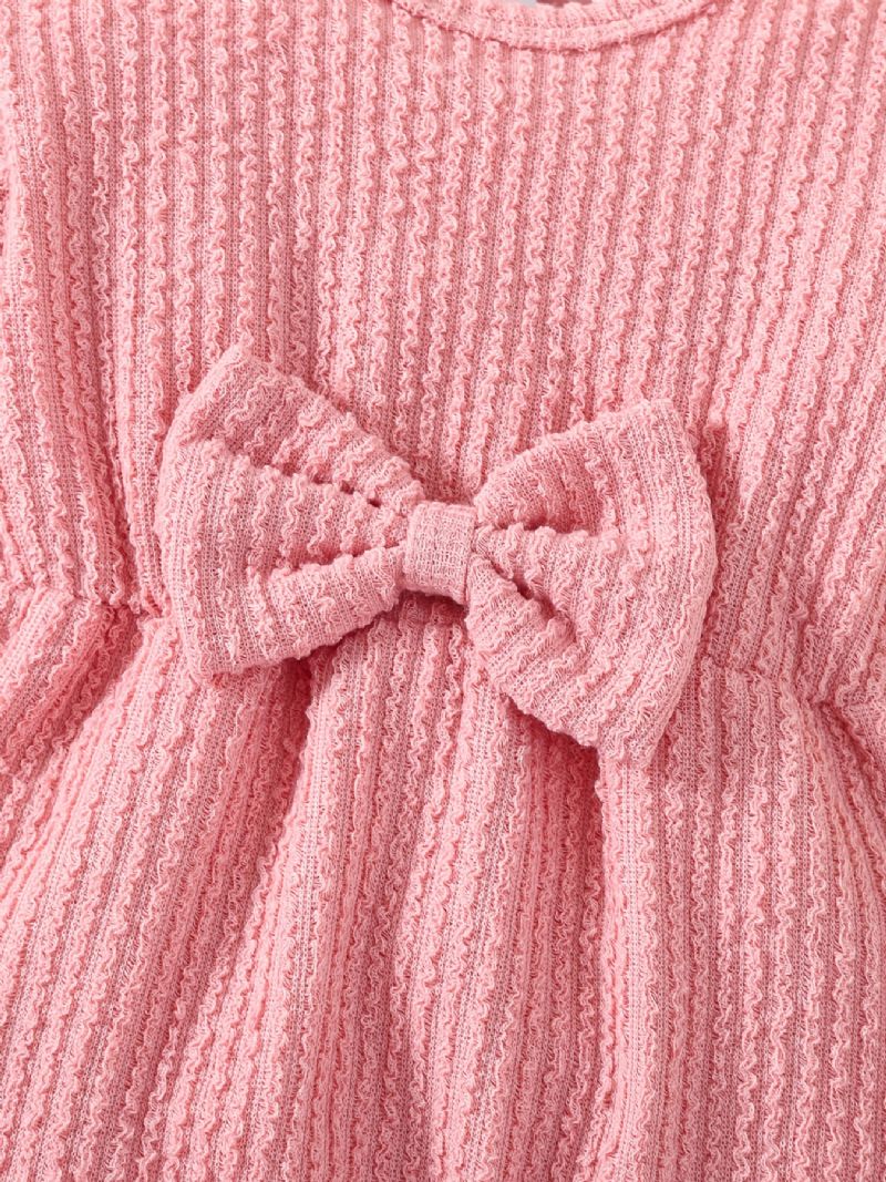 Nyfødt Spædbarn Ensfarvet Rulledragt Langærmet Rundhalset Sløjfe Jumpsuit & Pandebånd Til Babypiger Småbørnstøj