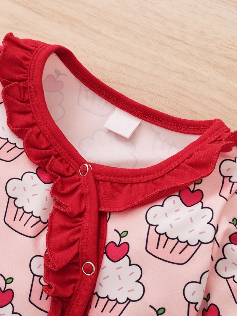 Nyfødt Spædbarn Flæsebukser Langærmet Kageprint Jumpsuit Til Babypiger Småbørnstøj