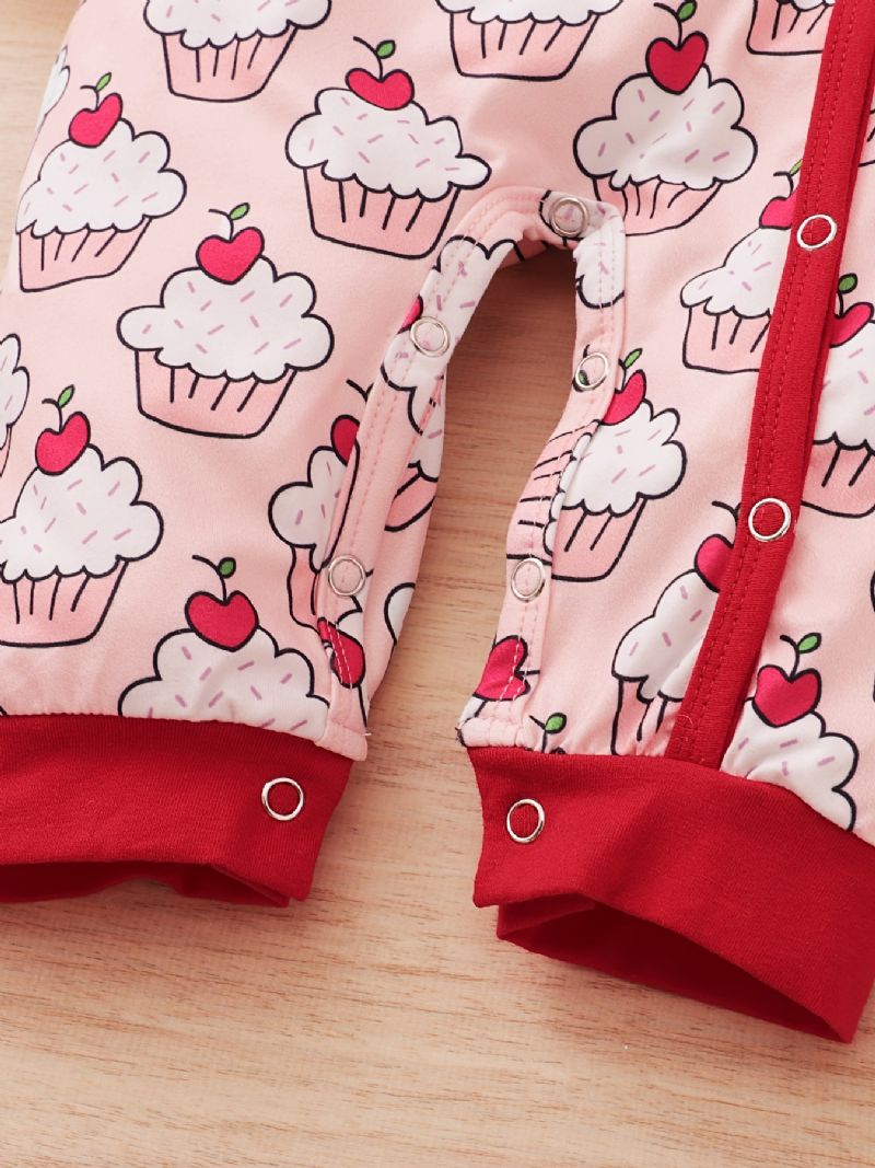 Nyfødt Spædbarn Flæsebukser Langærmet Kageprint Jumpsuit Til Babypiger Småbørnstøj