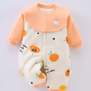 Nyfødt Spædbarn Fortykket Varm Bukse Orange Tegneserieprint Langærmet Rundhals Jumpsuit Til Baby Drenge Piger Småbørn Tøj