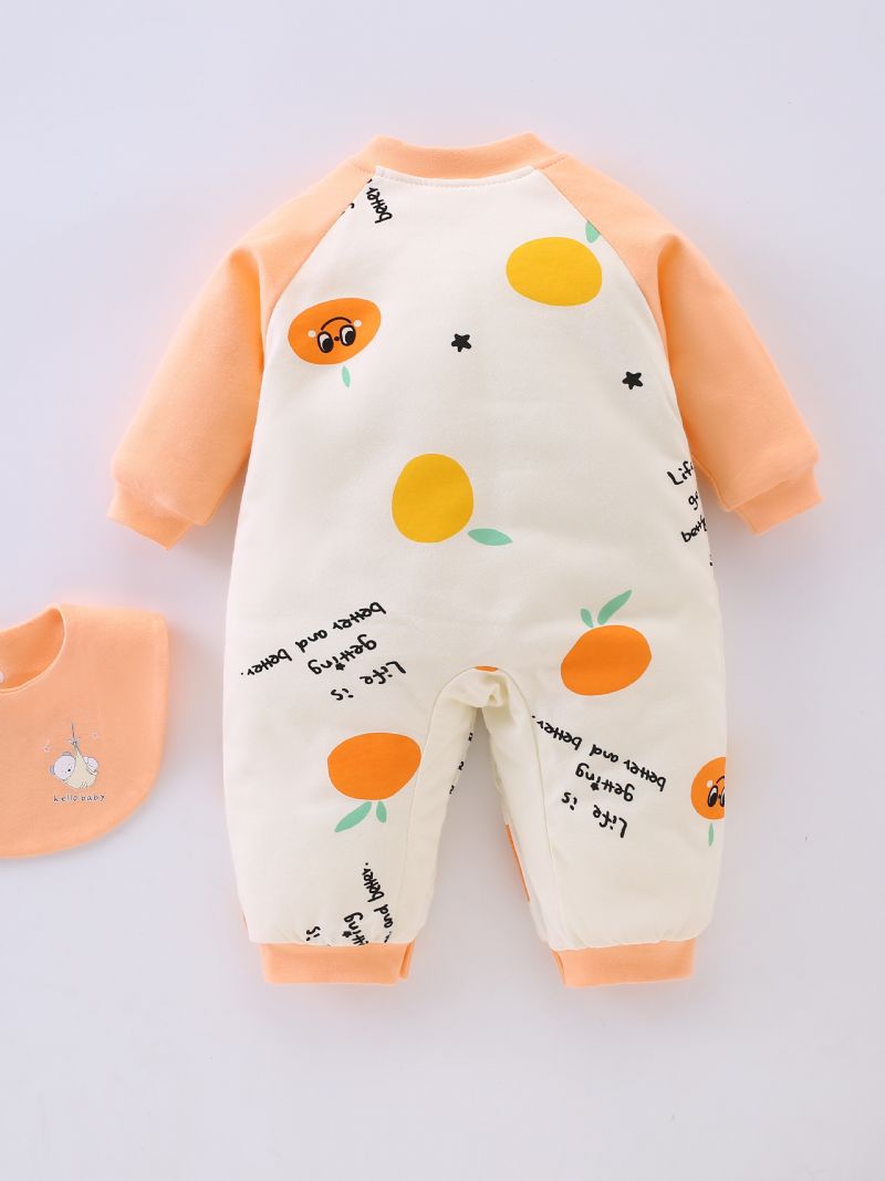 Nyfødt Spædbarn Fortykket Varm Bukse Orange Tegneserieprint Langærmet Rundhals Jumpsuit Til Baby Drenge Piger Småbørn Tøj