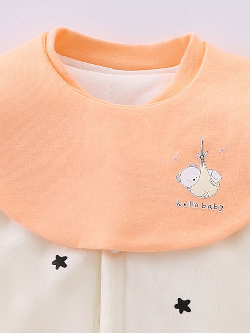 Nyfødt Spædbarn Fortykket Varm Bukse Orange Tegneserieprint Langærmet Rundhals Jumpsuit Til Baby Drenge Piger Småbørn Tøj