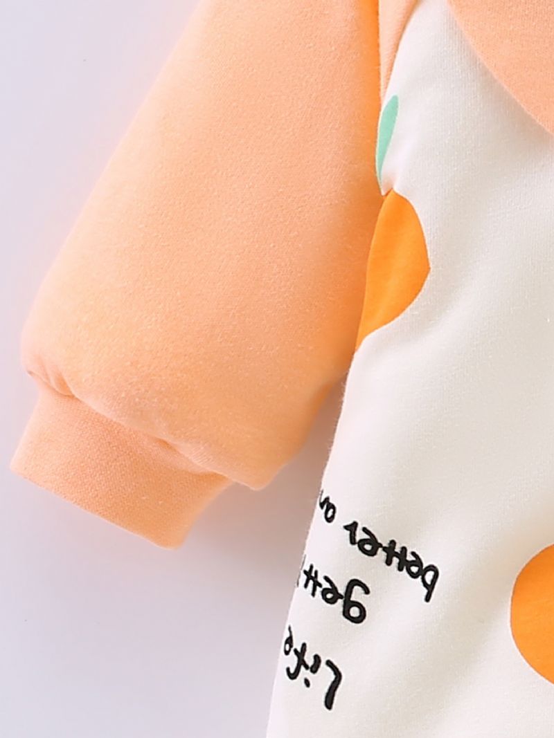 Nyfødt Spædbarn Fortykket Varm Bukse Orange Tegneserieprint Langærmet Rundhals Jumpsuit Til Baby Drenge Piger Småbørn Tøj