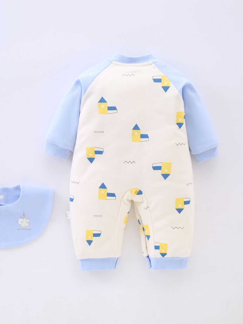 Nyfødt Spædbarn Fortykket Varm Rulledragt Tegneserieprint Langærmet Rundhals Jumpsuit Til Baby Drenge Piger Småbørnstøj