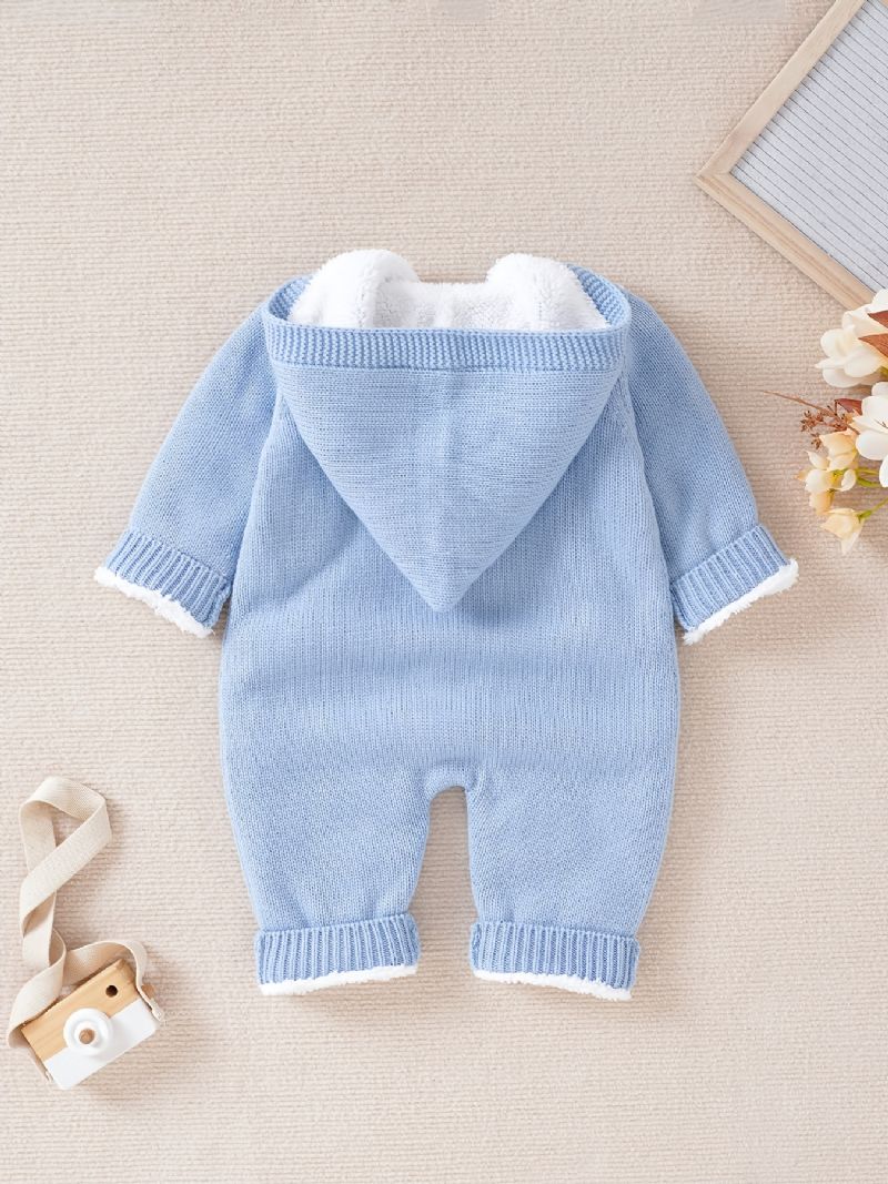 Nyfødt Spædbarn Hættetrøje Langærmet Knap Plys Varm Jumpsuit Til Baby Drenge Piger Småbørn Tøj