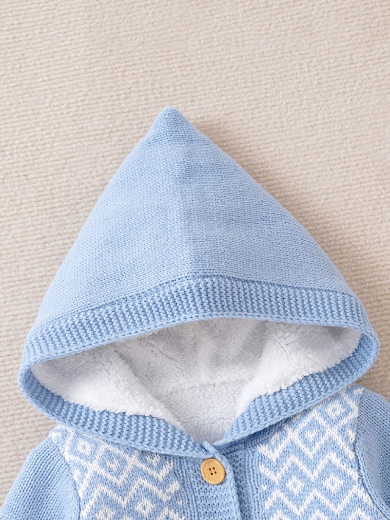 Nyfødt Spædbarn Hættetrøje Langærmet Knap Plys Varm Jumpsuit Til Baby Drenge Piger Småbørn Tøj