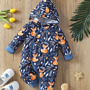 Nyfødt Spædbarn Hættetrøje Langærmet Ræveprint Jumpsuit Til Baby Drenge Piger Småbørnstøj