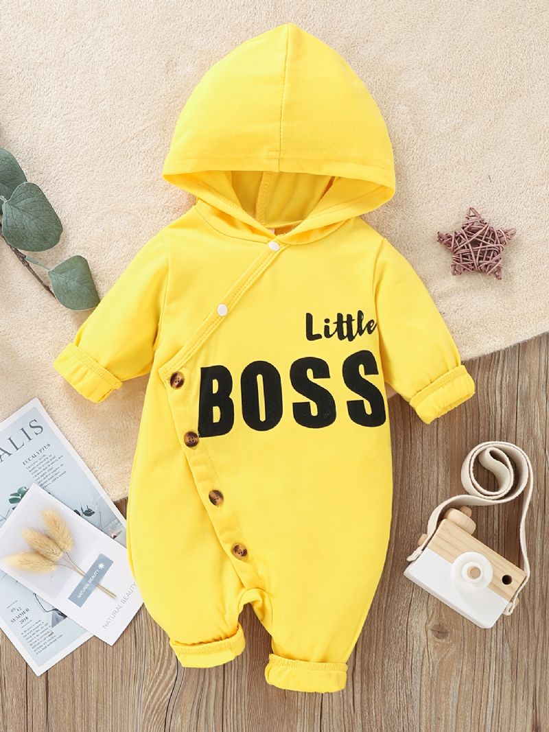 Nyfødt Spædbarn Hættetrøje Med Brevtryk Langærmet Jumpsuit Til Baby Drenge Piger Børnetøj