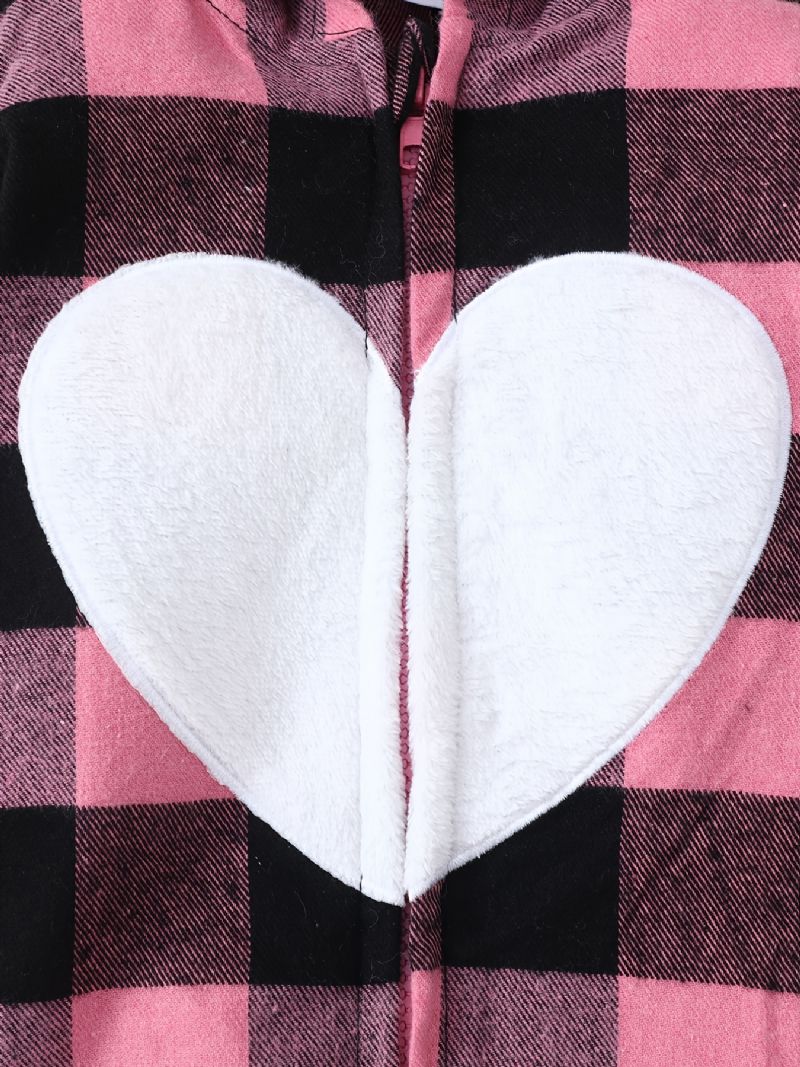 Nyfødt Spædbarn Plaid Hættetrøje Langærmet Hjertelappet Jumpsuit Til Babypiger Småbørnstøj