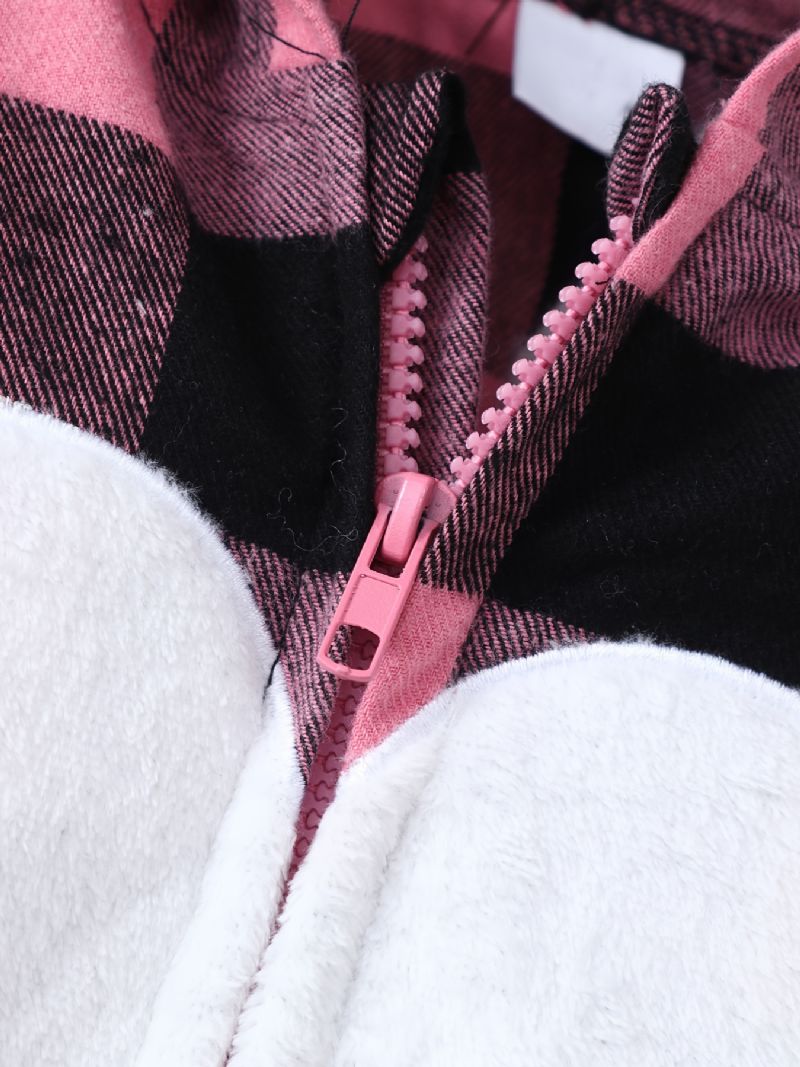 Nyfødt Spædbarn Plaid Hættetrøje Langærmet Hjertelappet Jumpsuit Til Babypiger Småbørnstøj