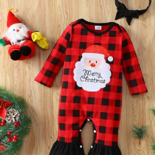 Nyfødt Spædbarn Plaid Julebukser Langærmet Julemandstryk Flæse Jumpsuit Til Baby Piger Drenge Småbørn Tøj