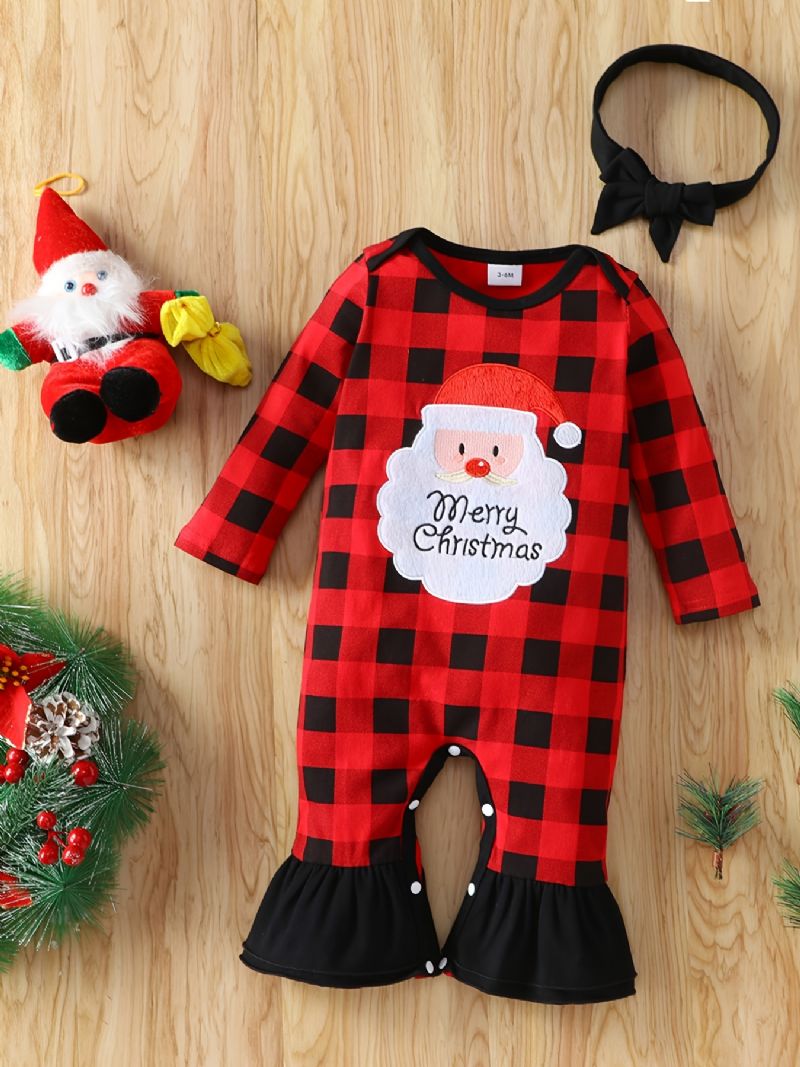 Nyfødt Spædbarn Plaid Julebukser Langærmet Julemandstryk Flæse Jumpsuit Til Baby Piger Drenge Småbørn Tøj