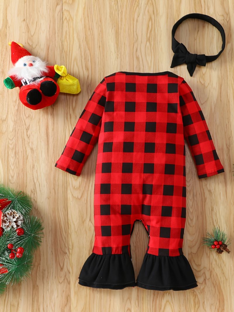 Nyfødt Spædbarn Plaid Julebukser Langærmet Julemandstryk Flæse Jumpsuit Til Baby Piger Drenge Småbørn Tøj