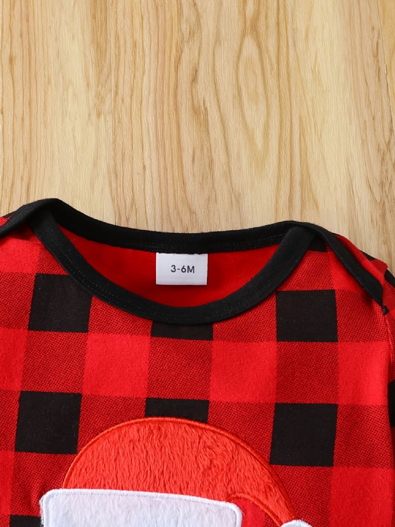 Nyfødt Spædbarn Plaid Julebukser Langærmet Julemandstryk Flæse Jumpsuit Til Baby Piger Drenge Småbørn Tøj