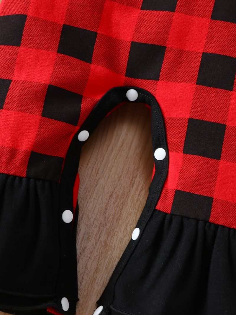 Nyfødt Spædbarn Plaid Julebukser Langærmet Julemandstryk Flæse Jumpsuit Til Baby Piger Drenge Småbørn Tøj
