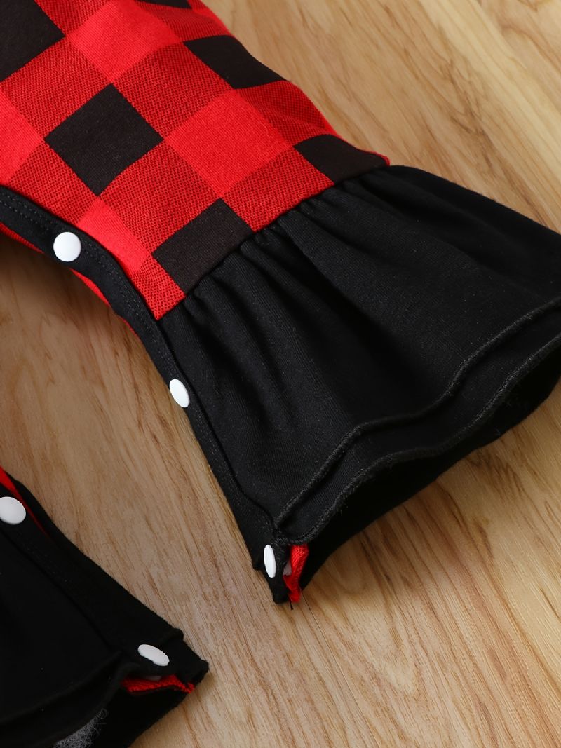 Nyfødt Spædbarn Plaid Julebukser Langærmet Julemandstryk Flæse Jumpsuit Til Baby Piger Drenge Småbørn Tøj