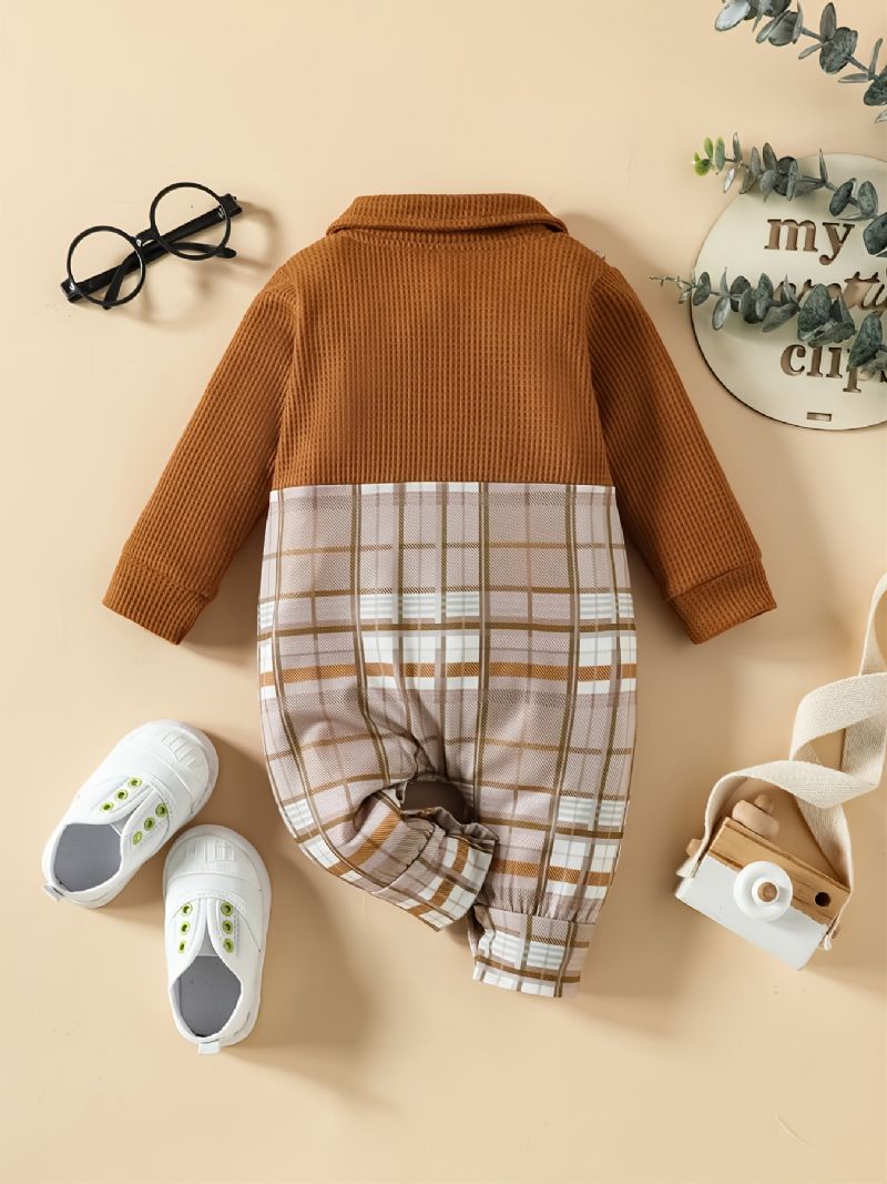 Nyfødt Spædbarn Plaid Romper Patchwork Langærmet Jumpsuit Til Småbørn Baby Drenge Piger Børn Tøj