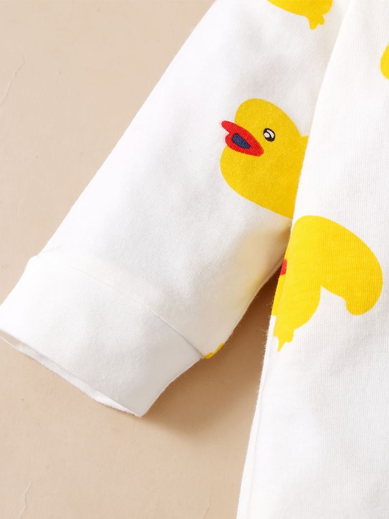 Nyfødt Spædbarn Romper Tegneserie Andeprint Langærmet Rundhals Jumpsuit Til Baby Piger Småbørnstøj